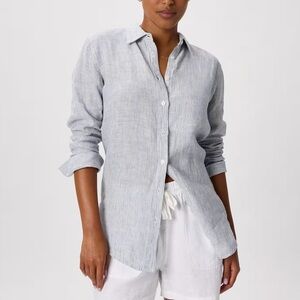 Quince Blue and White Pinstripe Linen Button-Down Shirt